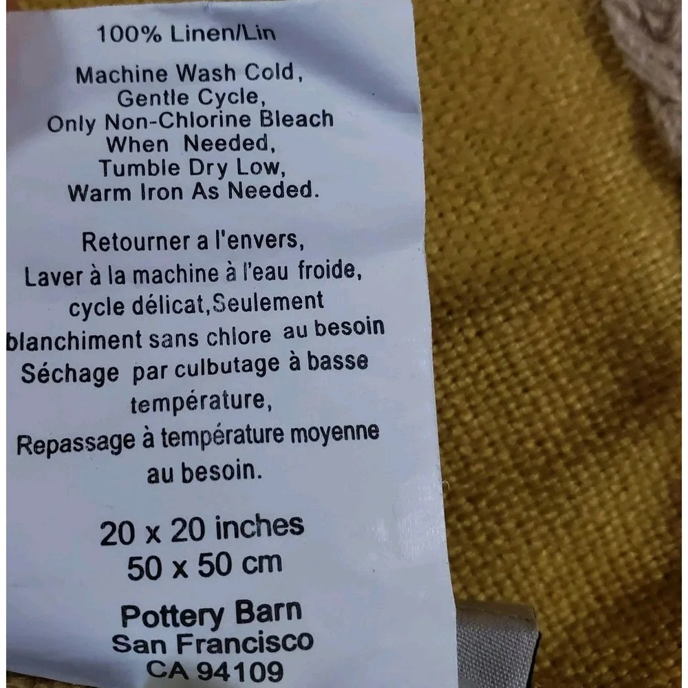 Pottery Barn 100% Linen Throw Pillow‎ Sham Mustard With Rope Trim 20x20 Zip